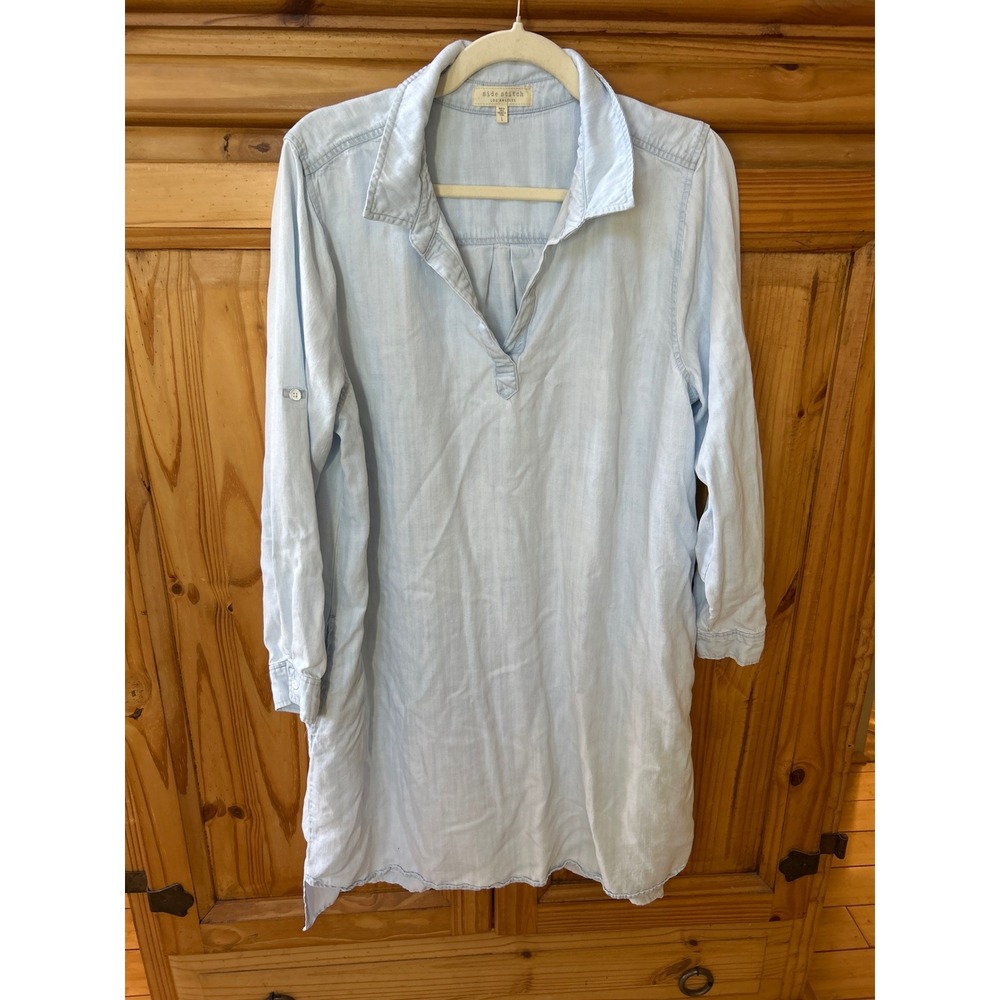 Side Stitch Los Angeles Blue Lyocell Shirt Dress Long Sleeve Pockets